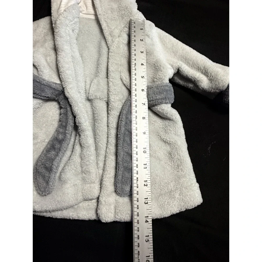 Cloud Island Baby 6-9M Gray Bear Hooded Plush Bathrobe Robe Belted